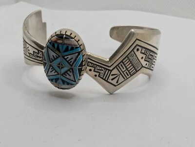 Roderick & Marilyn Tenorio Sterling Silver Multi Gem Inlay Cuff Bracelet - Image 1 of 4