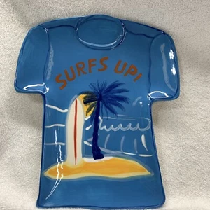 Dennis East 10” Serving T-Shirt Plate, Surfs Up!  Ceramic , - Picture 1 of 2