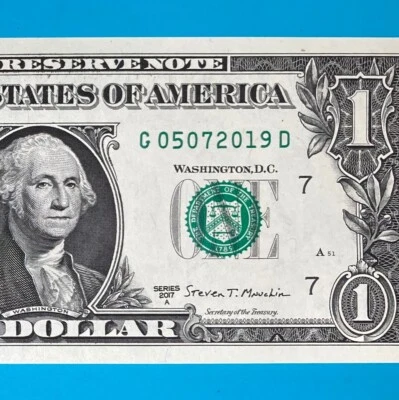 May 7, 2019 / 5 July 2019 : G 05072019 D BIRTHDAY Note $1 One Dollar Bill *UNC* - Image 1 of 4