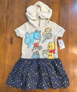 Disney Girls 100 Years Hooded Dress with Tulle Skirt Size S 6-6x NEW Minnie Pooh - Picture 1 of 13