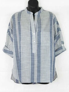 Indian Made Ladies Blue Stripe Cotton Blue Blouse Sizes XS to XL - Picture 1 of 6