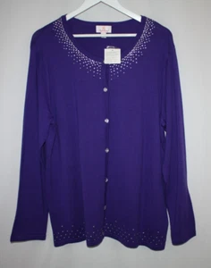 Quaker Factory Cardigan Womens 1X Purple Rhinestone Bedazzled Sweater Knit Bling - Picture 1 of 13