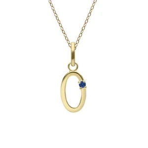 Iniziale O Zaffiro Blu Lettera Collana IN 9ct Oro Giallo - Foto 1 di 1