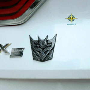 1X NEW BLACK Carbon Fiber Transformers Decepticon Emblem Trunk Badge Decal - Picture 1 of 5