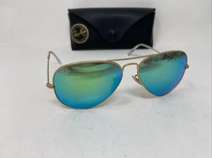 Ray-Ban Aviator RB3025 112/19 Green Flash Lens with Matte Gold 58mm W/CASE - Picture 1 of 11