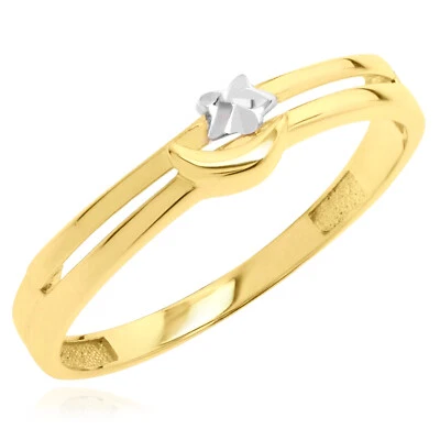 10K Yellow Gold White Star & Moon Stackable Ring - Image 1 of 4
