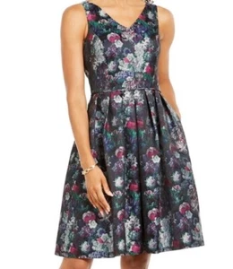 Tahari Arthur Levine Floral Jacquard Fit Flare Cocktail Dress Womens Sz 10 NEW - Picture 1 of 10