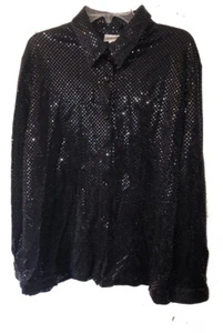 NEW Graff Long Sleeve Button Down Shimmery Shiny Black Blouse/Shirt XL EPIC FIND - Bild 1 von 4