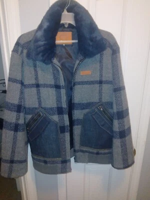 iro ochi Jeans Navy Blue/gray Denim Patch Wool Jacket Sz 3x - Image 1 of 4