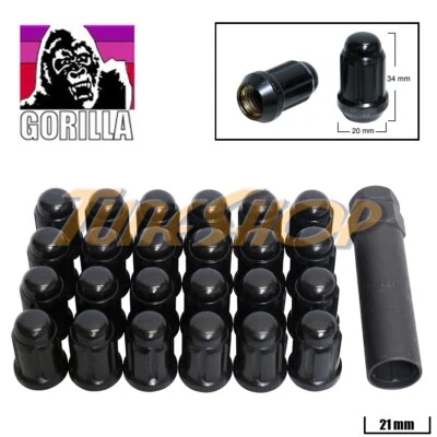 24 GORILLA SPLINE TUNER LOCK LUG NUT 12X1.5 1.5 ACORN WHEELS RIMS BLACK CLOSE H - Image 1 of 2