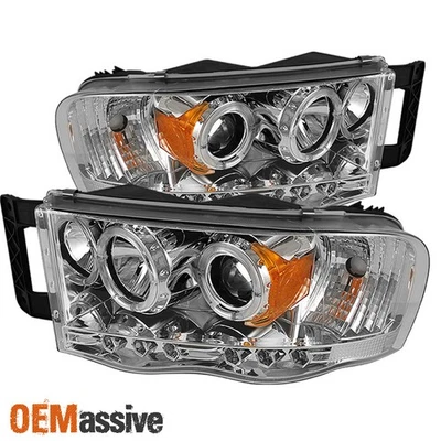 Fits 2002-05 Ram 1500 | 2003-05 Ram 2500 3500 Dual Halo Projector LED Headlights - Image 1 of 2