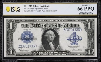1923 $1 Silver Certificate FR-237 Horse Blanket PCGS 66 PPQ Uncirculated - Image 1 of 3