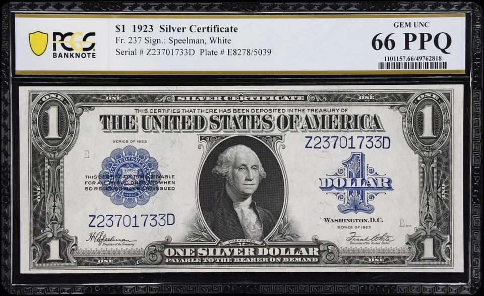 1923 $1 Silver Certificate FR-237 Horse Blanket PCGS 66 PPQ Uncirculated - Image 1 of 3