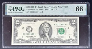 2013 $2 Dollar Star Note Fed Reserve New York Serial # B00318489* PMG 66 EPQ Gem - Picture 1 of 2