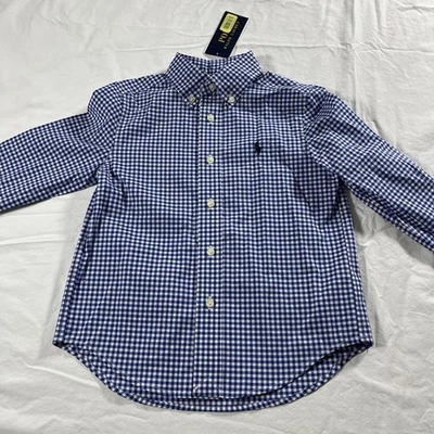 Polo Ralph Lauren Shirt Boys Size 4/4T Blue/white Check NWT Button Up LS - Image 1 of 4