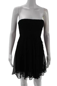 BCBG Max Azria Womens Silk A Line Spaghetti Strap Duran Dress Black Size 0 - Picture 1 of 7