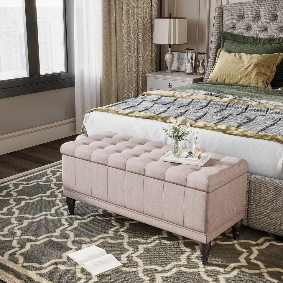 42" Lift Top Storage Ottoman Tufted Fabric Shoe Bench Footrest Stool Seat - Image 1 of 1