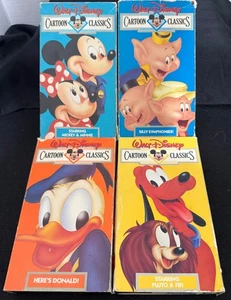 Lot 4 Walt Disney Cartoon Classics Donald Mickey Minnie Pluto FiFi 3 Pigs VHS - Picture 1 of 8