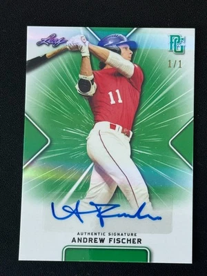 2021 Leaf Perfect Game Andrew Fischer Auto Green Parallel True #1/1 Brewers  - Image 1 of 2