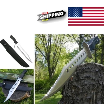 Cuchillo de caza de supervivencia estilo Rambo hoja de acero inoxidable de 11,5 pulgadas con funda Foto 1 de 4