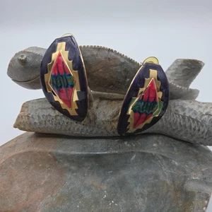 Vintage Southwest Oval Ohrstecker Lila Rosa Leicht Retro Tribal - Bild 1 von 6