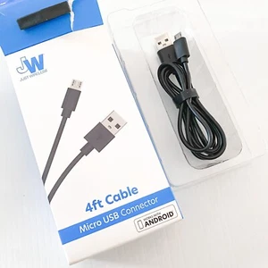 New Just Wireless USB-A to Micro USB Connector Cable for Android - 4ft - Black - Picture 1 of 3