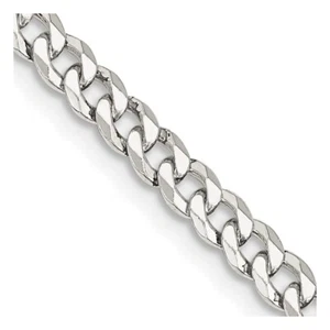 Sterling Silver 4mm Beveled Curb Chain 28" Necklace For Women - Picture 1 of 4
