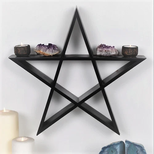 Pentagram Black Wall Art Display Hanging Shelf Wicca Decoration