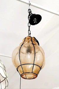 Lampadario sospensione in vetro di murano lanterna antica ambra ferro battuto - Imagen 1 de 2