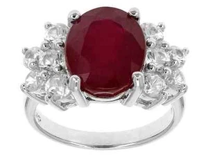 Precioso Anillo Grande 6.5ct Genuino Madagascar Rubí y Circón Blanco Natural - NUEVO - Imagen 1 de 1