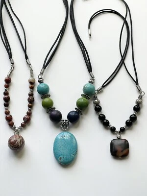 Lote de 3 collares de piedras preciosas - jaspe rojo - magnesita - ágata Foto 1 de 4