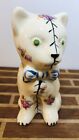 Vintage USA Ceramic Hand Painted & Calico Floral 4.5" Kitten Cat Figurine