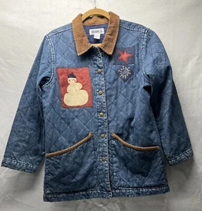 Vintage Haiks Womens Barn Coat Quilted Denim Snowman Christmas Winter Large - Picture 1 of 8