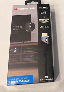 Monster HDMI 6 FT Cable 4K HDR Blue LED ~ High Speed ~ 2 X Thicker ~ 60Hz - Picture 1 of 2