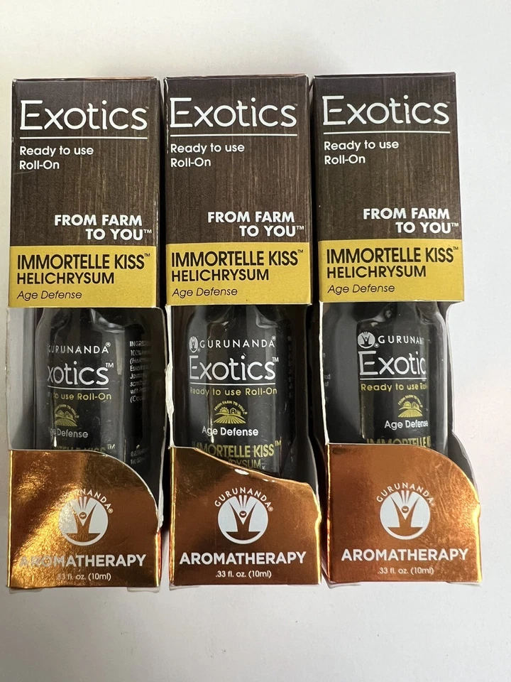 2 Gurunanda 0.33oz Exotics Immortelle Kiss Helichrysum Age Defense Aroma Roll on