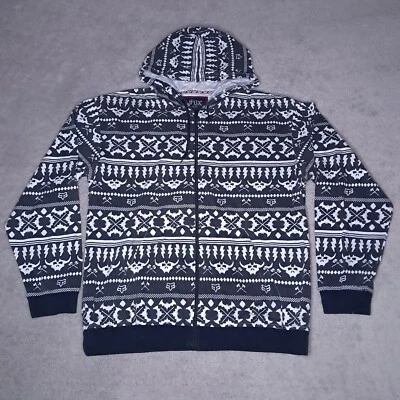 复古 Y2K Fox 全拉链连帽衫男式大号黑色白色阿兹特克薄 AOP El Scorcho — 第 1/4 张图片