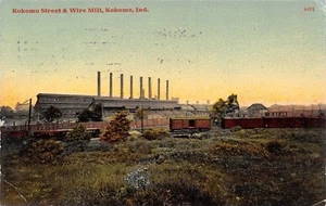 Kokomo Street Indiana~Boxcars Near Wire Mill~Seven Smoke Stacks~Sundown c1914 - Picture 1 of 2