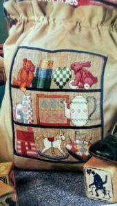 Cross Stitch Pattern COUNTRY COLLECTIBLES Theme Bear Rabbits Sampler Shaker Box - Picture 1 of 8