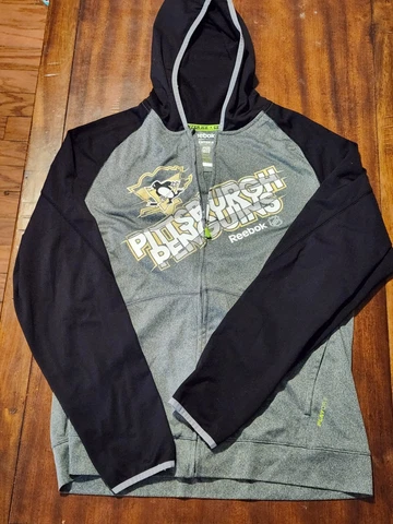 Reebok Pittsburgh Penguins Center Ice Full Zip Lightweight Hoodie Large Cover