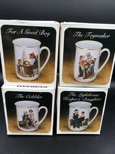 Norman Rockwell Porcelain Mugs 1982 Lighthouse Cobbler Good Boy Toymaker Vintage - Picture 1 of 13