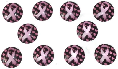 BREAST CANCER Awareness Ribbon GLASS Push Pin Set - 10pc Handmade Decorative Mem - Image 1 of 2