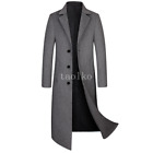 Single Breasted Men Cashmere Wool Long Trench Coat Over The Knee Length Overcoat