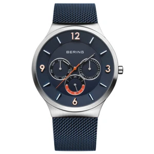 Bering Time Classic Brushed Silver Steel Case, Blue Strap Men's Watch. 33441-307 - Picture 1 of 5