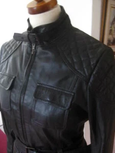NEXT Echtleder JACKE MANTEL 8 SAFARI Biker weich Military Gürtel relaxed braun - Bild 1 von 11