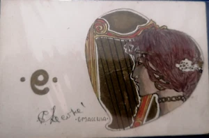 Art Nouveau Girl with Harp PC Illustrator and SPOT circa 1900 - Picture 1 of 2