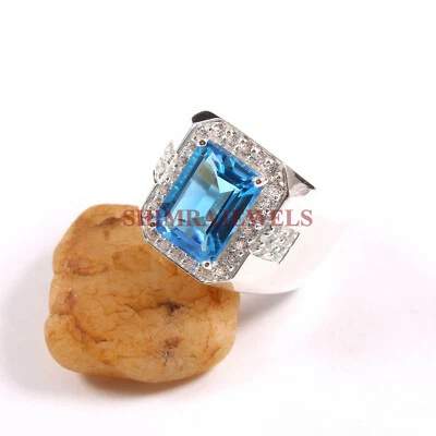 Natural Blue Topaz Gemstone with 925 Sterling Silver Ring for Men's #230 - Image 1 of 3