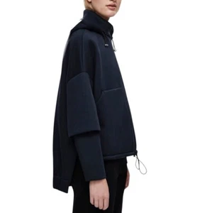 COS Jacket Womens Navy Scuba Oversized Minimalist Coat Missing Zip On Hood - Picture 1 of 12