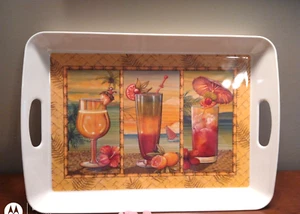PRECIDIO Melamine 18" Rectangular Serving Tray w/Handles 3 Tropical Beverages - Picture 1 of 13
