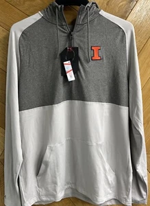 MENS ILLINOIS FIGHTING ILLINI GREY ANTIGUA Fearless QTR ZIP PULLOVER Med Hooded - Picture 1 of 8