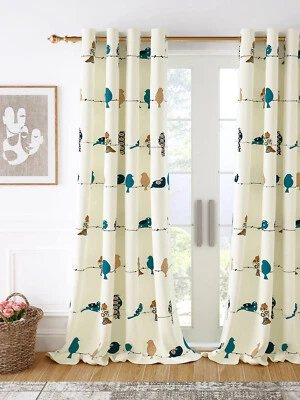 Cortina de puerta de lona de algodón con estampado de pájaros para dormitorio 7 pies mostaza paquete de 2 Foto 1 de 3